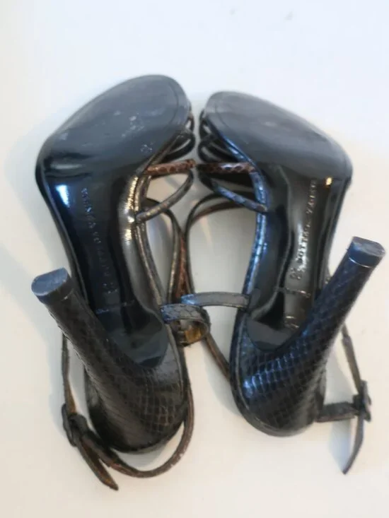 Women Bottega Veneta Black Brown Strappy Leather Stiletto Heel Sandals 36 US/6 - Picture 14 of 16